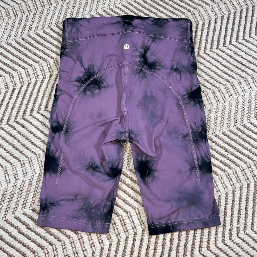 Lululemon Power Thru High Rise Altered to Biker Shorts Tie Dye Wisteria Purple - Picture 7 of 13